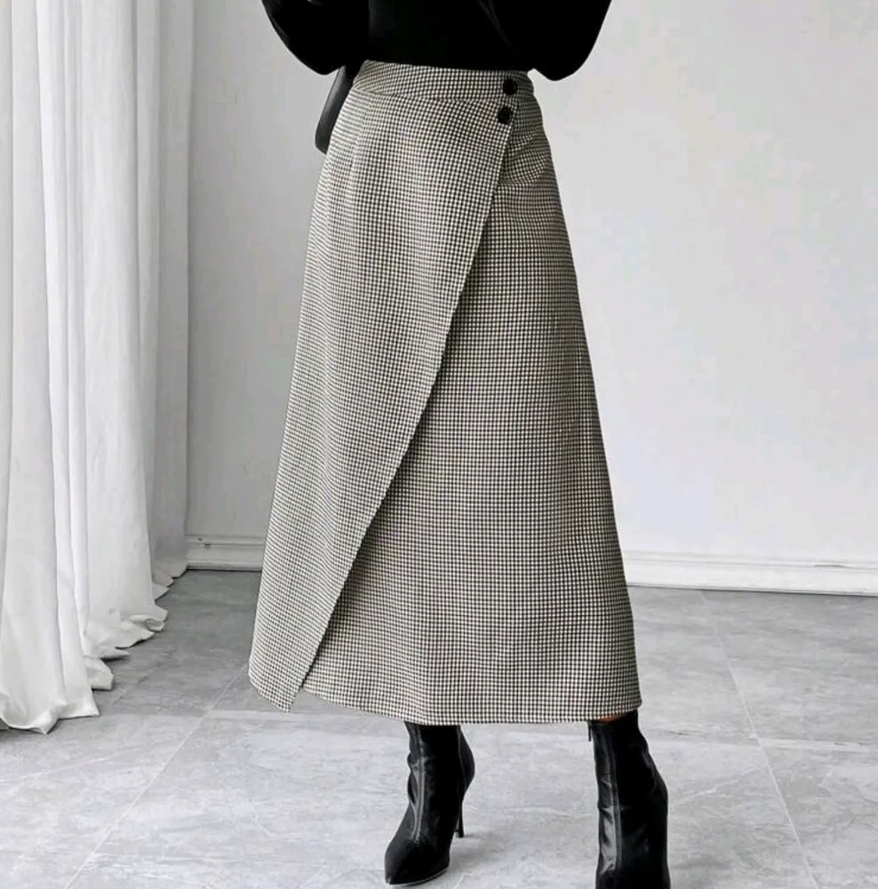 Women's Skirt, Women's Long Skirt, Plaid, Slit, Fashionable Sexy, - Picture 3 of 5